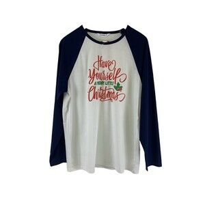 Have Yourself A Merry Little Christmas Graphic Print Raglan Tee Shirt Mens XL